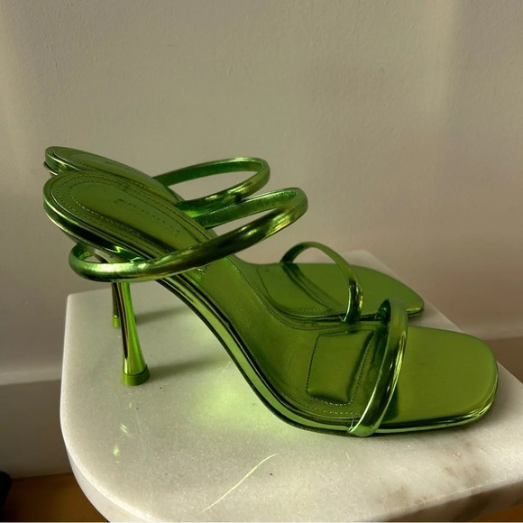 NWOB Simkhai Siren‎ minimalist  metallic / chrome green heeled sandals 38 - Picture 8 of 11